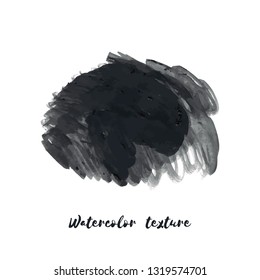 Dark gray vector ink watercolor hand painted texture background isolated on white. Abstract acrylic dry brush splash, strokes, stains, spots, blot, scribble, smudge. Black charcoal grunge drawing.