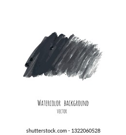 Dark gray vector ink watercolor hand painted texture background isolated on white. Abstract acrylic dry brush splash, strokes, stains, spots, blot, scribble, smudge. Black charcoal grunge drawing.