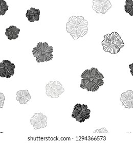 Dark Gray vector seamless abstract background with flowers. Flowers in natural style on white background. Pattern for design of fabric, wallpapers.