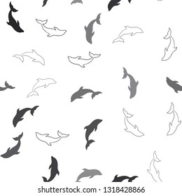 Dark Gray vector seamless background with dolphins. Modern abstract illustration with sea dolphins. Pattern for websites of animals.