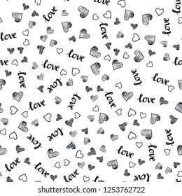 Dark Gray vector seamless cover with quote LOVE YOU, hearts. Design in doodle style with text LOVE YOU, hearts. Design for wallpaper, fabric makers.