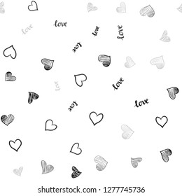 Dark Gray vector seamless cover with quote LOVE YOU, hearts. Illustration with words of love, hearts in abstract style. Design for wallpaper, fabric makers.