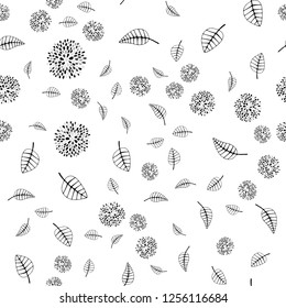 Dark Gray vector seamless doodle backdrop with leaves, flowers. Doodle with leaves, flowers in Origami style. Pattern for trendy fabric, wallpapers.