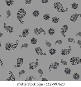 Dark Gray vector seamless elegant background with leaves and flowers. Colorful illustration in doodle style with leaves, flowers. Hand painted design for web, leaflet, textile.
