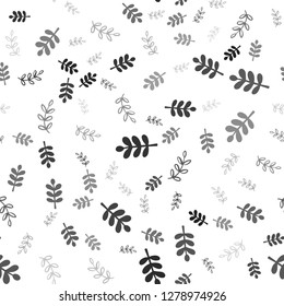 Dark Gray vector seamless elegant background with leaves, branches. Colorful illustration in doodle style with leaves, branches. Texture for window blinds, curtains.