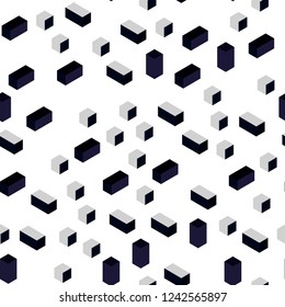 Dark Gray vector seamless, isometric pattern in square style. Decorative design in abstract style with rectangles. Design for textile, fabric, wallpapers.