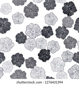 Dark Gray vector seamless natural backdrop with flowers. Sketchy doodle flowers on white background. Template for business cards, websites.