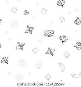 Dark Gray vector seamless pattern with fresh ingredients. Illustration with set of fresh food in doodle style. Doodle design for your business advert of cafes.