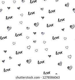 Dark Gray vector seamless pattern with phrase LOVE YOU, hearts. Romantic illustration with colorful phrase LOVE YOU, hearts. Pattern for design of fabric, wallpapers.