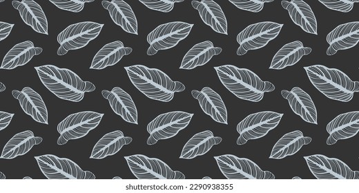 Dark gray vector seamless pattern with pale blue leaves. Pattern for textiles, covers, backgrounds, wrapping paper.