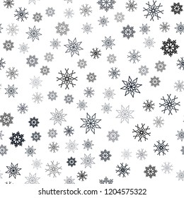 Dark Gray vector seamless template with ice snowflakes. Snow on blurred abstract background with gradient. Pattern for design of window blinds, curtains.