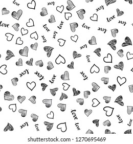 Dark Gray vector seamless template with text LOVE YOU, hearts. Colorful illustration with quote LOVE YOU, hearts. Design for textile, fabric, wallpapers.