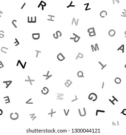 Dark Gray vector seamless template with isolated letters. Blurred design in simple style with signs of alphabet. Texture for window blinds, curtains.
