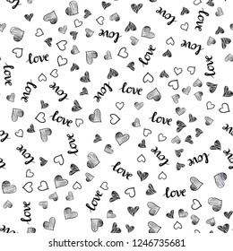 Dark Gray vector seamless texture with words LOVE YOU, hearts. Illustration with words of love, hearts in abstract style. Design for wallpaper, fabric makers.