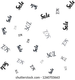 Dark Gray vector seamless texture with selling prices 30 %. Colored words of sales with gradient on white background. Design for business ads, commercials.