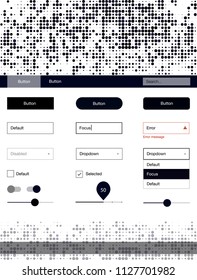 Dark Gray vector style guide with circles. Simple Material Design Kit with colorful dots in header. Simple colorful design for websites.