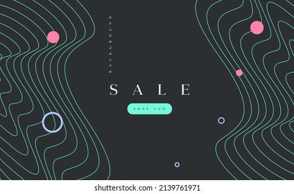 Dark gray vector template with shapes from thin wavy green lines and pink circles and lettering sale