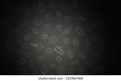 Dark Gray vector texture with sweets, candies. Beautiful colored illustration with candies in doodle style. Doodle design for your business advert of cafes.