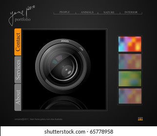 dark gray web site, portfolio photographer with a lens