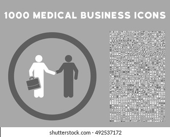 Dark Gray And White Contract Meeting vector bicolor rounded icon. Image style is a flat icon symbol inside a circle, silver background. Bonus clip art is 1000 medical business symbols.