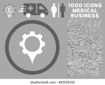 Dark Gray And White GPS Settings vector bicolor rounded icon. Image style is a flat icon symbol inside a circle, silver background. Bonus clipart contains 1000 health care business pictograms.
