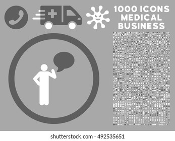 Dark Gray And White Person Idea vector bicolor rounded icon. Image style is a flat icon symbol inside a circle, silver background. Bonus set is 1000 health care business symbols.