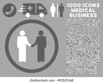 Dark Gray And White Persons Agreement vector bicolor rounded icon. Image style is a flat icon symbol inside a circle, silver background. Bonus clip art includes 1000 medical business design elements.