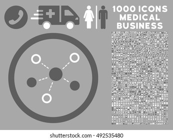 Dark Gray And White Virtual Links vector bicolor rounded icon. Image style is a flat icon symbol inside a circle, silver background. Bonus set has 1000 medicine business pictograms.