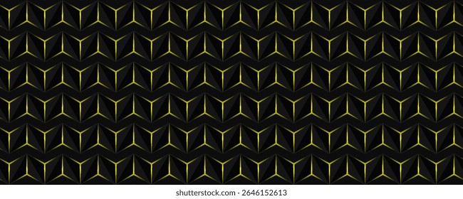 Dark gray and yellow horizontal hexagon technology abstract vector background. red bright energy flashes under hexagon in futuristic modern technology wide banner. Dark gray honeycomb texture grid.