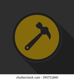 dark gray and yellow icon - claw hammer on circle with long shadow