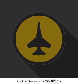 dark gray and yellow icon - fighter on circle with long shadow