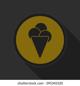 dark gray and yellow icon - ice cream on circle with long shadow