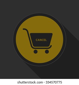 dark gray and yellow icon, shopping cart cancel on circle with long shadow