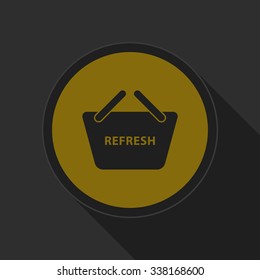 dark gray and yellow icon - shopping basket refresh on circle with long shadow