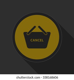 dark gray and yellow icon - shopping basket cancel on circle with long shadow