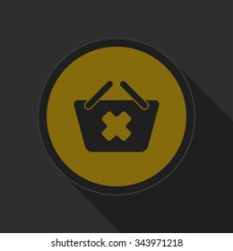 dark gray and yellow icon - shopping basket cancel on circle with long shadow