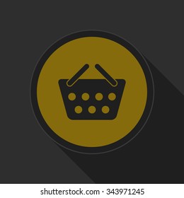 dark gray and yellow icon - shopping basket on circle with long shadow