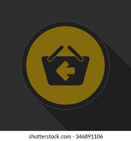 dark gray and yellow icon - shopping basket back on circle with long shadow