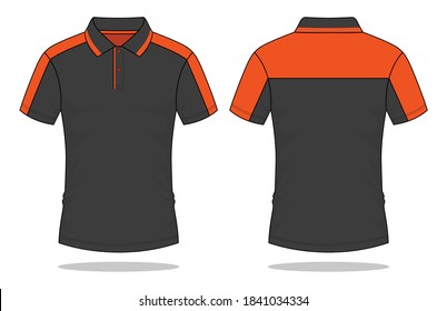 Dark Gray-Orange Short Sleeve Polo Shirt Design on White Background.Front and Back View, Vector File.