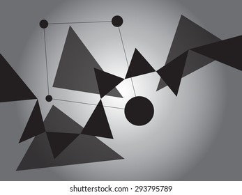 Dark Grayscale Abstract Geometric Shape Vector Background with Spheres and Triangles 