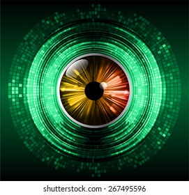 dark green abstract background. circles of glowing pixels, concentric circles. vector illustration. digital. Light  Technology for computer graphic website internet. Mosaic table, orange eye