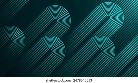 Dark green abstract background with diagonal rounded lines. Geometric stripe line art design. Simple geometric pattern. Modern graphic element. Suit for banner, card, cover, flyer, poster, website