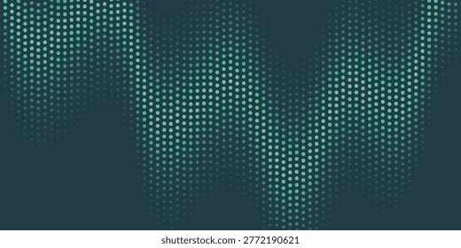 Dark green abstract background with dynamic and glowing wavy green halftone dots pattern. Simple and modern round dots texture background design for cover, brochure, certificate and website. Vector vol.4