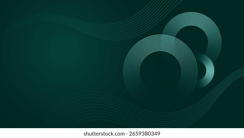 Dark Green Abstract Background with Flowing Circular Line Art Patterns - Modern Digital Design
