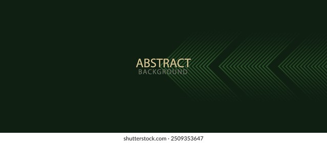 Dunkelgrüner abstrakter Hintergrund mit leuchtenden Pfeillinien. Modernes Design von glänzenden, grünen geometrischen Linien. Technologie futuristisches Konzept. Bannervorlage. Anzug für Cover, Header, Poster, Banner, Web