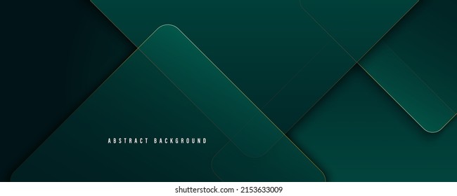 Dark green abstract background and gold lines   shadow  Geometric shape overlap layers  Transparent squares  Modern luxury rounded squares graphic pattern banner template design