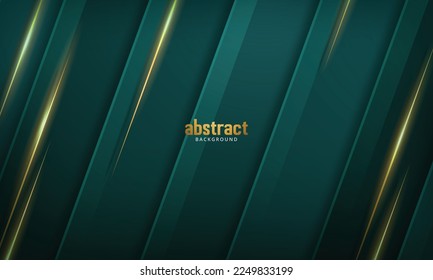 Dark green abstract background with gold lines and shadow Immagine vettoriale stock