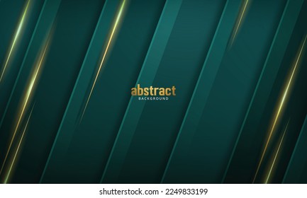 Dark green abstract background with gold lines and shadow