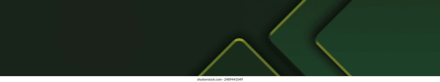 Dark green abstract background with gold lines and shadow. Geometric shape overlap layers. Transparent squares. Modern luxury rounded squares graphic pattern banner template design