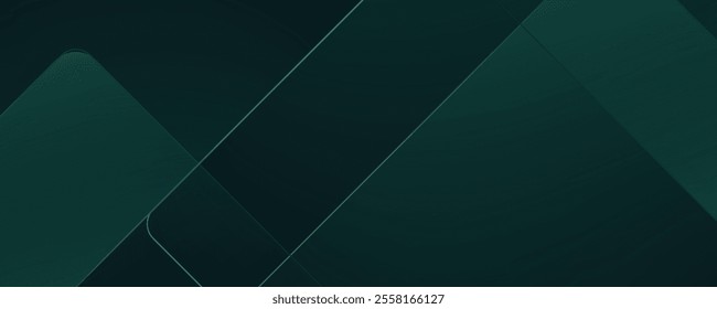 Dark green abstract background with gold lines and shadow. Geometric shape overlap layers. Transparent squares. Modern luxury rounded squares graphic pattern banner template design